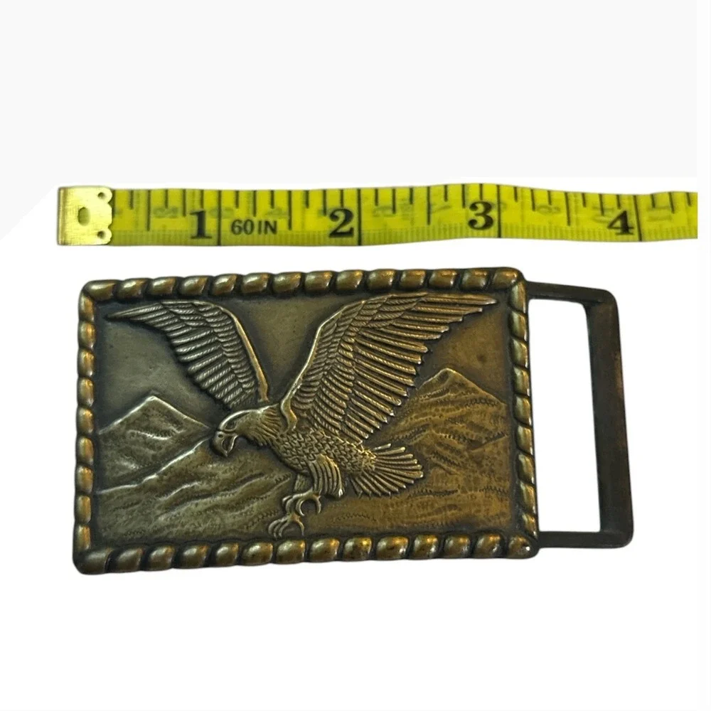 Vintage Brass Tone Soaring Eagle Mountain Scene Belt Buckle Western Metal